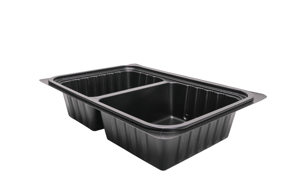 Caja de comida rápida cuadrada y negra con tapa BOPS